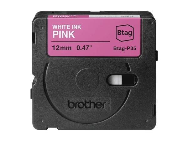 Brother BTAG-P35 - Hvit på rosa - Rull (1,2 cm x 4 m) 1 kassett(er) hengeboks - merketape