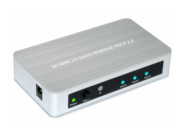 MicroConnect HDMI2.0 3X1 Amplifier Switcher - Video/audio switch - 3 x HDMI - stasjonær
