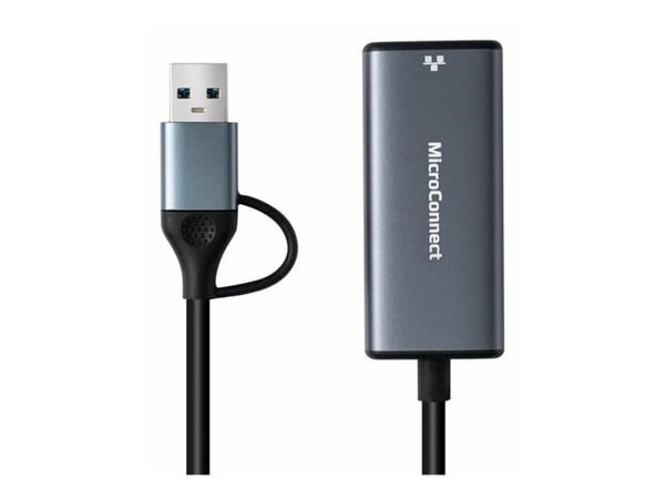 Microconnect MC-USBACNET2.5G, USB C, RJ-45, 0,2 m, Musta