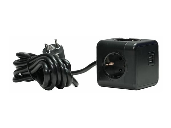 MicroConnect PowerCube Extended Duo - Kraftdistributionsenhet - ingång: Typ E (2 x USB, Typ F/E) - 3 m sladd