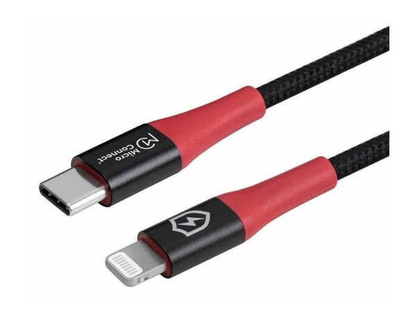 MicroConnect - Lightning-kabel - 24 pin USB-C hann til Lightning hann - 1.5 m - dobbeltisolert - svart, rød - Safe Charge, Data Blocker