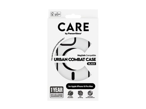 PanzerGlass CARE™ by ® Urban Combat Case Transparent w. Black MagSafe iPhone 15 Pro Max, Suojus, Apple, Apple - iPhone 15 Pro Max, 17 cm (6.7"), musta