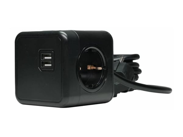 MicroConnect PowerCube Extended Duo - Strømfordelerenhet - inngang: Type E (2 x USB, Type F/E) - 3 m kabel