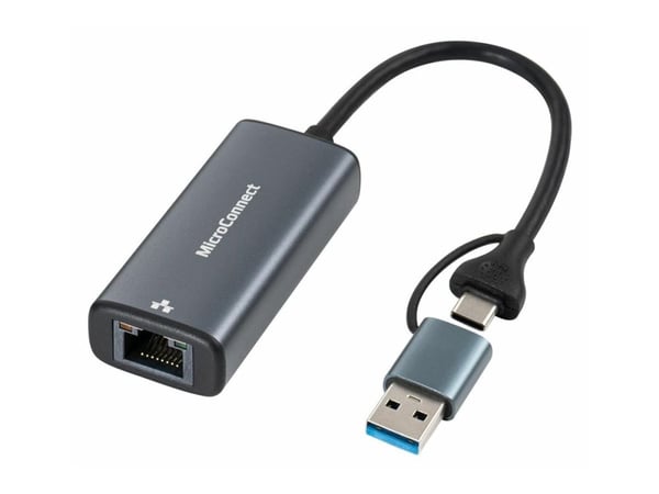 Microconnect MC-USBACNET2.5G, USB C, RJ-45, 0,2 m, Musta