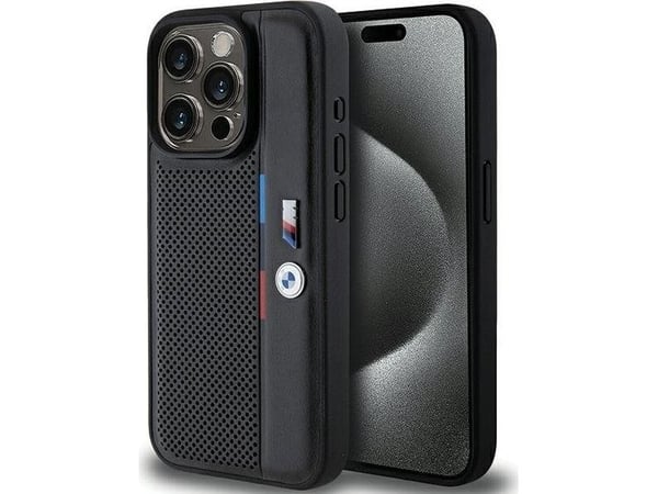 BMW perforerad tricolor line-skal till iPhone 15 Pro - svart