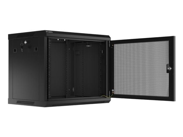Lanberg WF01 Series - Rack skap - 600 x 450, with perforated door, flat pack - veggmonterbar - svart, RAL 9004 - 9U - 19"