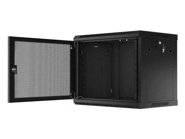 Lanberg WF01 Series - Rack skap - 600 x 450, with perforated door, flat pack - veggmonterbar - svart, RAL 9004 - 9U - 19"