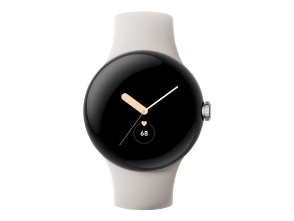 Google Pixel Watch - Polert sølv - smartklokke med bånd - fluorelastomer - chalk - båndbredde: L - 32 GB - Bluetooth, Wi-Fi, NFC - 36 g
