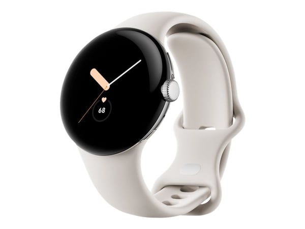 Google Pixel Watch - Polert sølv - smartklokke med bånd - fluorelastomer - chalk - båndbredde: L - 32 GB - Bluetooth, Wi-Fi, NFC - 36 g