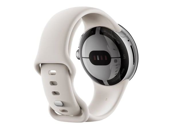 Google Pixel Watch - Polert sølv - smartklokke med bånd - fluorelastomer - chalk - båndbredde: L - 32 GB - Bluetooth, Wi-Fi, NFC - 36 g