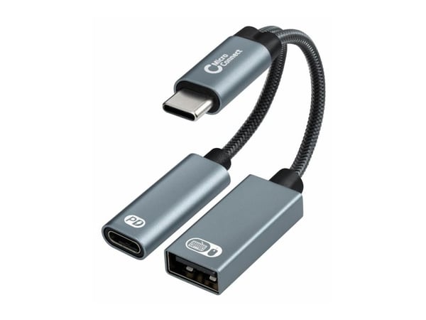 MicroConnect - USB-adapter - 24 pin USB-C (hann) til USB-type A, USB-C (PD) (hunn) - 20 V - 3 A - 13 cm - sølv