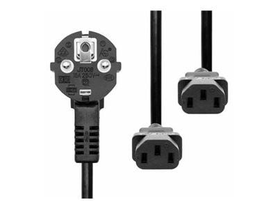 MicroConnect - Strömfördelare - ström CEE 7/7 (han) till ström IEC 60320 C13 - 3 m - sort