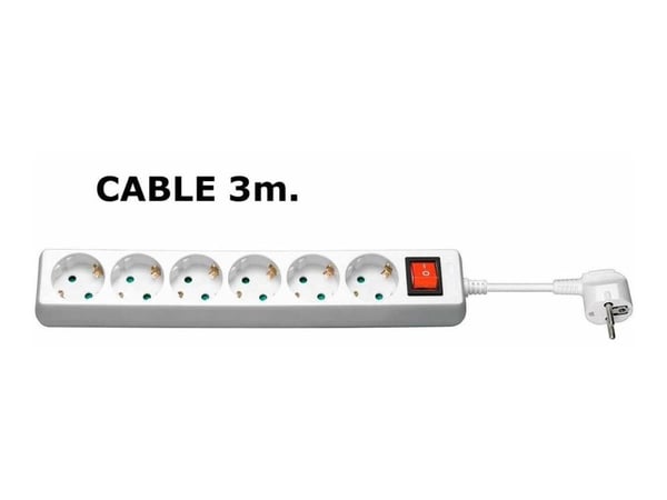 MicroConnect - Effektband - ingång: ström - utgångskontakter: 6 - 3 m sladd - vit