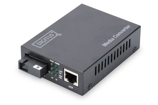 DIGITUS Professional DN-82123 - Fibermedieomformer - 1GbE - 10Base-T, 1000Base-LX, 100Base-TX, 1000Base-T - RJ-45 / SC-enkeltmodus - opp til 20 km ...