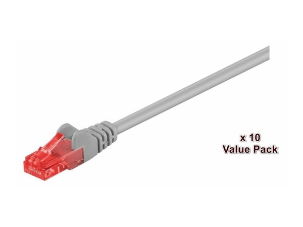 MicroConnect Value Pack - Koblingskabel - RJ-45 (hann) til RJ-45 (hann) - 10 m - UTP - CAT 6 - med støvel, flertrådet - grå (en pakke 10)