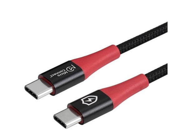 MicroConnect - USB-kabel - 24 pin USB-C (hann) til 24 pin USB-C (hann) - 20 V - 3 A - 1.5 m - Safe Charge, Data Blocker - svart, rød