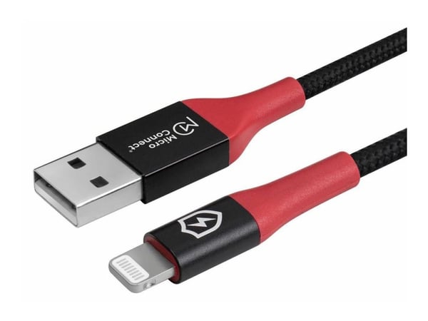 MicroConnect - Lightning-kabel - USB hane till Lightning hane - 1.5 m - dubbelt skärmad - svart, röd - säker laddning, datablockerare