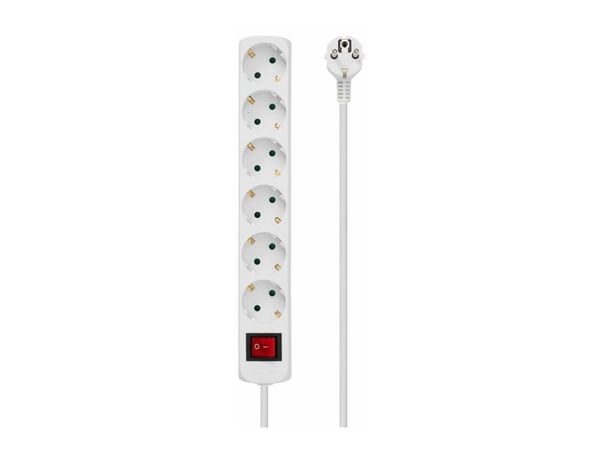 MicroConnect - Effektband - ingång: ström - utgångskontakter: 6 - 3 m sladd - vit