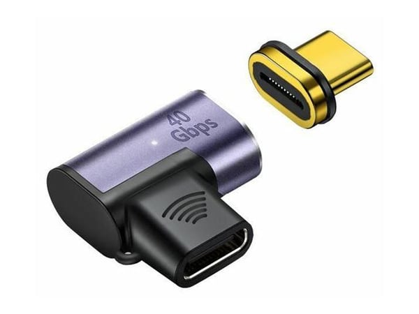 MicroConnect - USB-adapter - USB-C (hann) magnetisk til USB-C (hunn) vinklet - USB4 Gen2x2 - svart, sølv