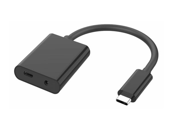 MicroConnect - USB-C til hodetelefonjakk / ladeadapter - USB-C hann til USB-C, minijakk hunn - svart - USB Power Delivery (100 W)