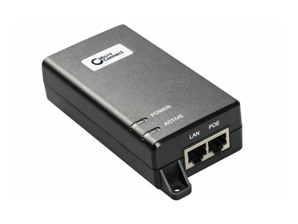 Microconnect POEINJ-30W-UK, 10 Gigabit Ethernet, 10 Mbit/s, 10/100, IEEE 802.3af, Cat5, 48 V