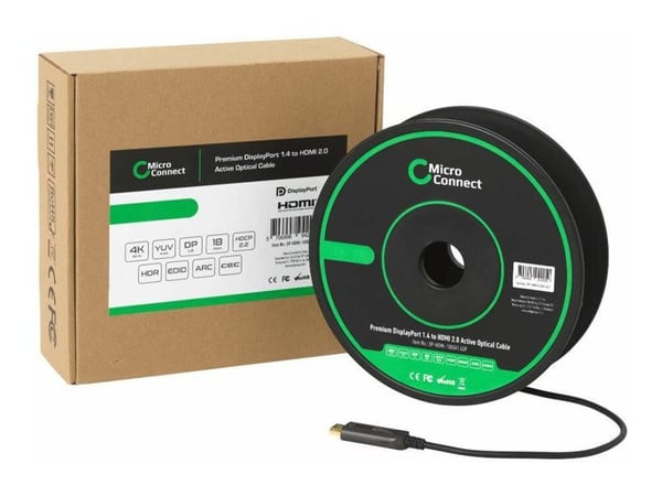 MicroConnect Premium - Video adapter - DisplayPort hann til HDMI hann - 20 m - hybridkobber / fiberoptikk - svart - Active Optical Cable (AOC), 4K ...