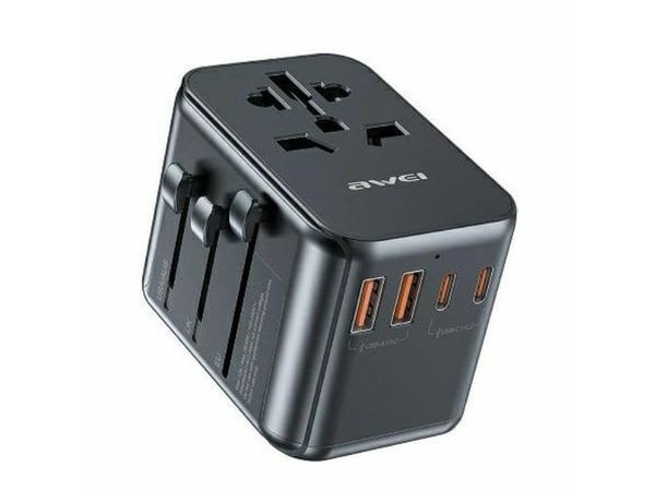Awei AWEI verkkosovitin 2xUSB+3xUSB-C C-39 35W 4in1 US/AU/EU/UK musta/musta Univesal Travel GaN-laturi