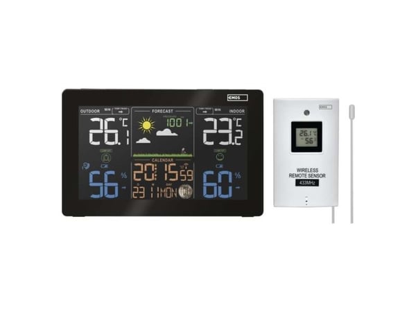 Emos E5111, Sort, Hvit, Inne hygrometer, Inne Termometer, Utendørs Fuktighetsmåler, Utendørs Barometer, Barometer, Hygrometer, Termometer, 20 - 95%...
