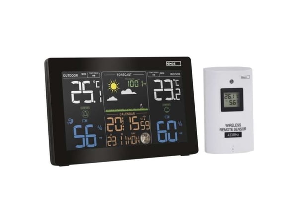 Emos E5111, Sort, Hvit, Inne hygrometer, Inne Termometer, Utendørs Fuktighetsmåler, Utendørs Barometer, Barometer, Hygrometer, Termometer, 20 - 95%...