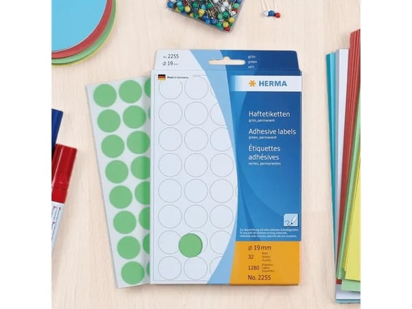HERMA - Permanet adhesiv - hvit - 19 mm rund 1280 etikett(er) (32 ark x 40) merkelapper