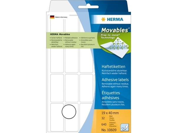 HERMA Movables - Selv-adhesiv - hvit - 19 x 40 mm 640 stk (32 ark x 20) merkelapper