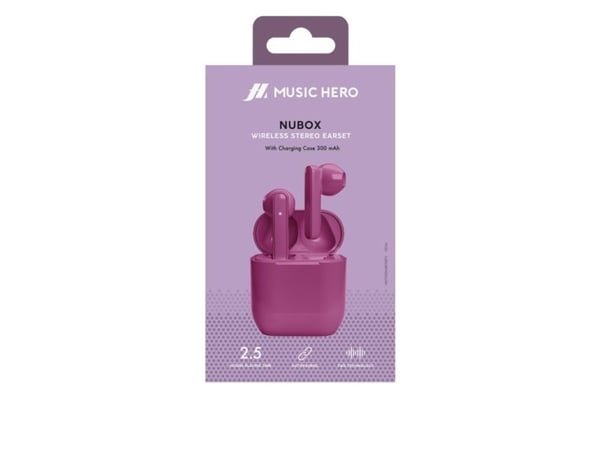 Nubox True Wireless Stereo høretelefoner. violetti