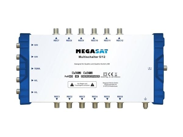 Megasat 0600205, 5 ingångar, 12 utgångar, 90-260 V, 47-63 Hz, -20 - 50 °C, 135 mm