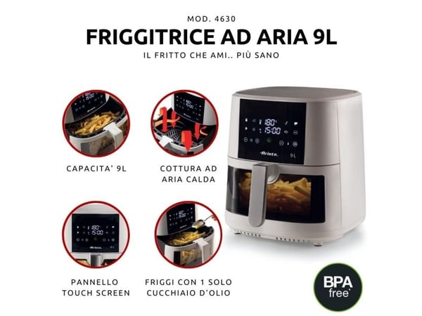 Ariete 4630/03, Varmluftsfrityr, 9 l, 3,5 kg, 200 °C, Single/enkelt, Hvit