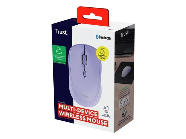 Trust Yvi+, Ambidextrous, Optinen, RF langaton + Bluetooth, 1600 dpi, Violetti