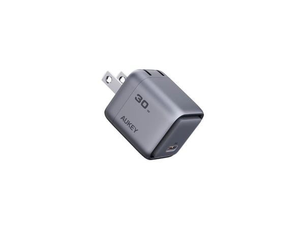 Aukey Comet - Strømadapter - foldable, with GaN technology - 30 watt - 3 A - Power Delivery 3.0 + PPS, QC 4.0+, QC 3.0, Apple 2.4A, FC (24 pin USB-C)