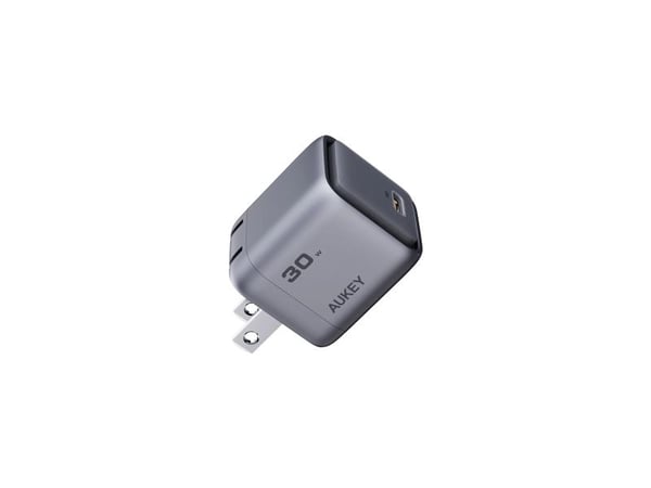 Aukey Comet - Strømadapter - foldable, with GaN technology - 30 watt - 3 A - Power Delivery 3.0 + PPS, QC 4.0+, QC 3.0, Apple 2.4A, FC (24 pin USB-C)