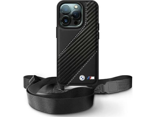 Deklas BMW BMHCP16X23PSCCK iPhone 16 Pro Max 6.9" juoda/juodas kovakotelo M Edition Carbon Stripe & hihna