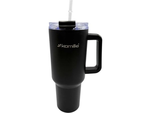 Kamille termisk stålkop/termoskrus 1200 ml med håndtak og sugerør KM-2172