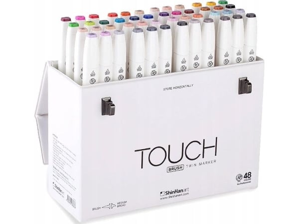 Touch Brush Marker 48stk i gaveæske, pensel + medium kantet spids - Perfekt til Cozy Coloring