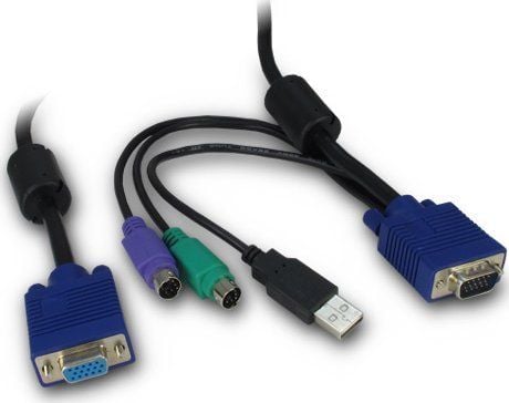 Inter-Tech 88887250, 3 m, PS/2, PS/2, VGA, Sort, Blå, VGA, USB, 2x PS/2