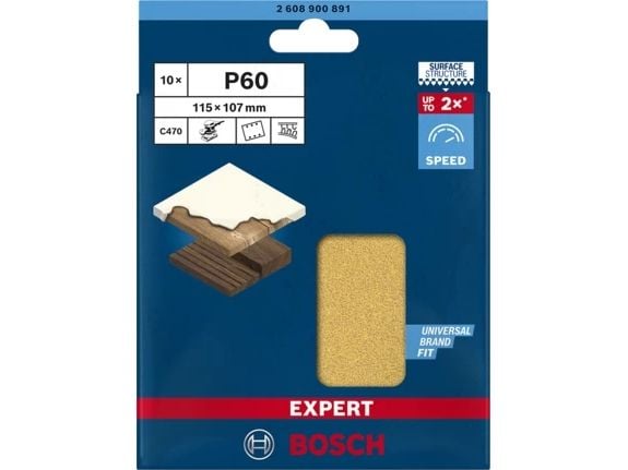 Bosch 2 608 900 891, Sand-papir, Tre, Bosch, Brun, Rektangulær, 115 mm