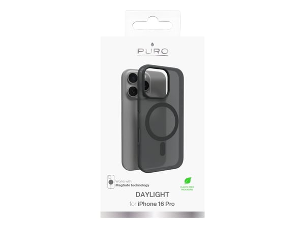 PURO Daylight - Baksidesskydd för mobiltelefon - MagSafe-kompatibilitet - flytande silikon, polykarbonat - svart - för Apple iPhone 16 Pro