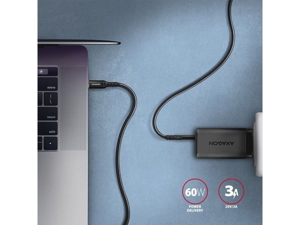 AXAGON BUCM-CM30AB - USB-kabel - 24 pin USB-C (hann) til 24 pin USB-C (hann) - USB 2.0 - 20 V - 3 A - 3 m - USB Power Delivery (60W) - svart