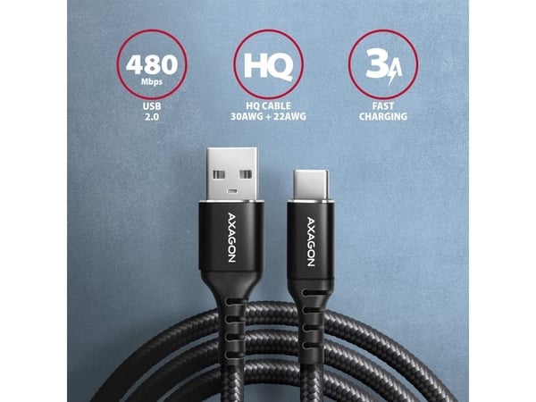 AXAGON BUCM-AM15AB - USB-kabel - USB-C (hann) til USB (hann) - USB 2.0 - 20 V - 3 A - USB Power Delivery (60W) - svart