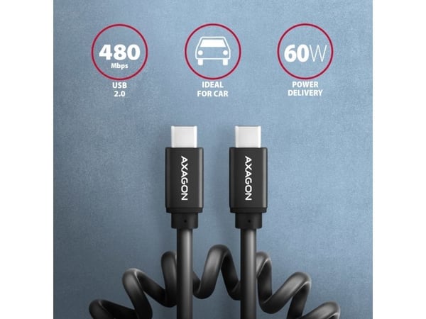 AXAGON BUCM-CM20TB - USB-kabel - USB-C (hann) til USB-C (hann) - USB 2.0 - 20 V - 3 A - vridd, USB Power Delivery (60W) - svart