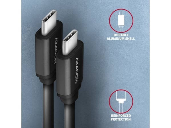 AXAGON BUCM-CM20TB - USB-kabel - USB-C (hann) til USB-C (hann) - USB 2.0 - 20 V - 3 A - vridd, USB Power Delivery (60W) - svart