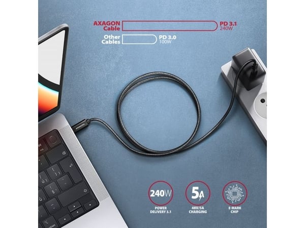 AXAGON BUCM2-CM15AB - USB-kabel - 24 pin USB-C (hann) til 24 pin USB-C (hann) - USB 2.0 - 48 V - 5 A - 1.5 m - toretnings, utvidet effektområde (EP...