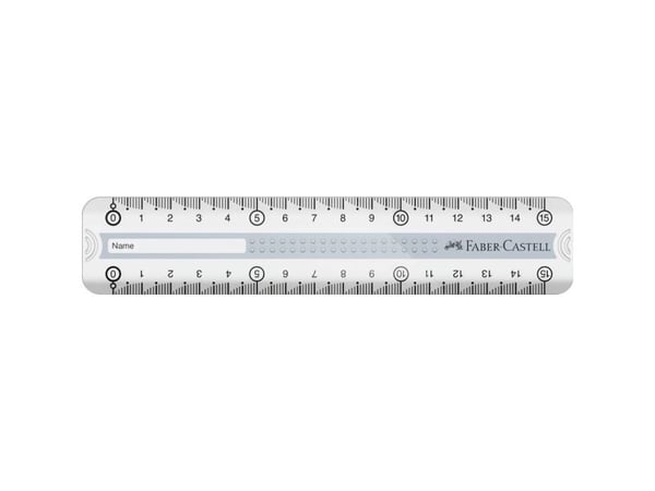 Faber-Castell 172015, Vanlig linjal, Plast, Grå, Gjennomsiktig, cm, MM Fiber, 150 mm, Hengepose