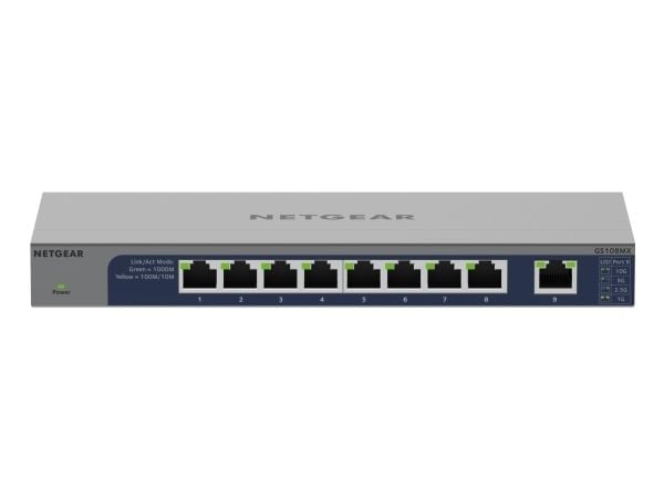 NETGEAR GS108MX - Switch - ikke-styrt - 8 x 10/100/1000 + 1 x 10Gb Ethernet - stasjonær, veggmonterbar - for NETGEAR AGM731F; ProSafe AGM731F, AGM7...
